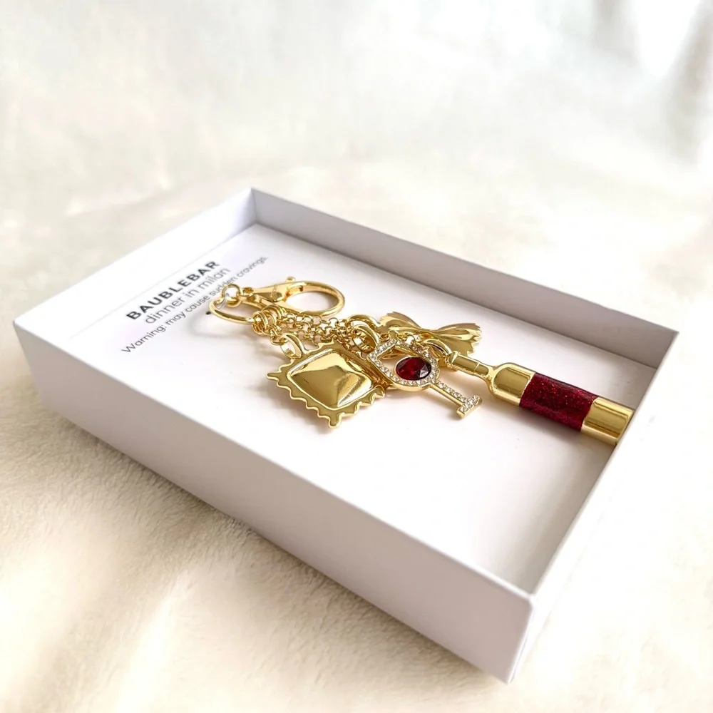 BaubleBar “Dinner in Milan” Pasta & Red Wine Key Chain / Bag Charm